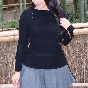 Club Monaco Black Crewneck Sweater with Button Detail